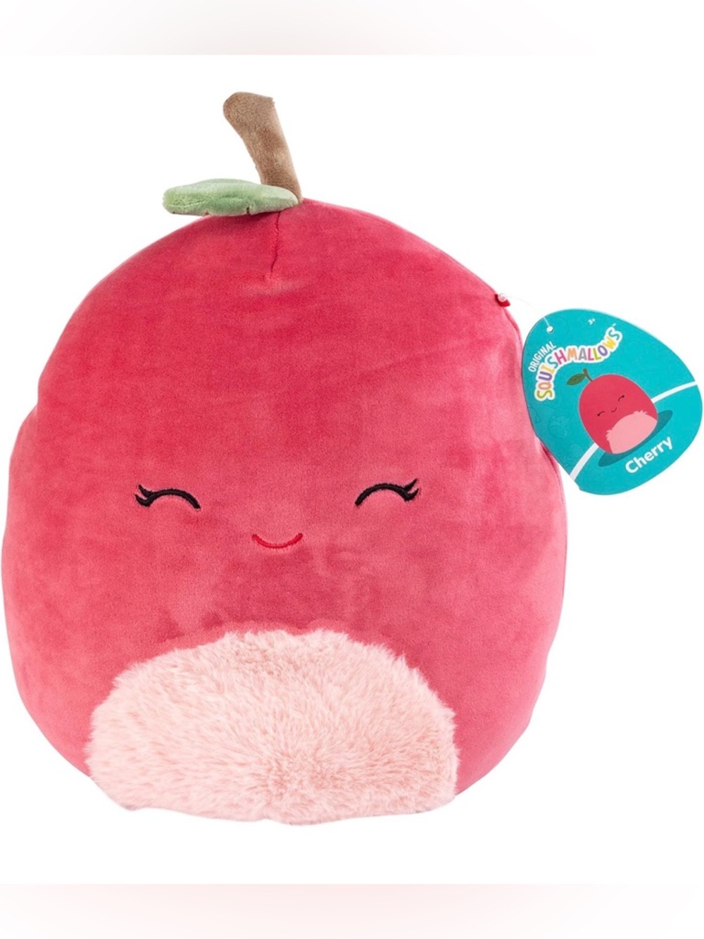 Squishmallows Cherry Plush - Pink with Green Leaf and Brown Stem